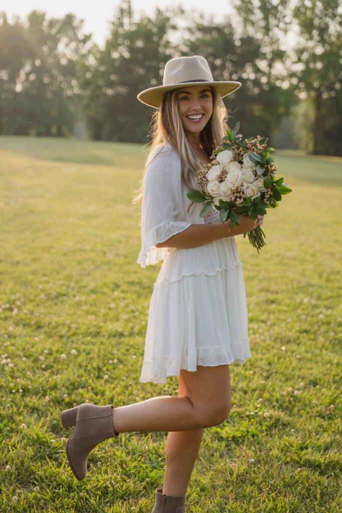 Photography Demo - bride-to-be posing in a field